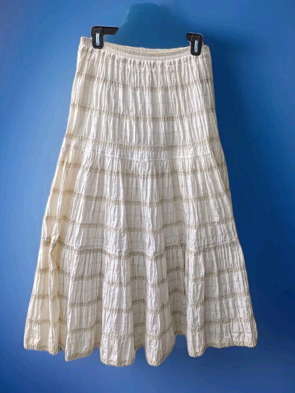 Eskandar Cotton Peasant Skirt Midi Cream Prarie Designer 1 or Medium